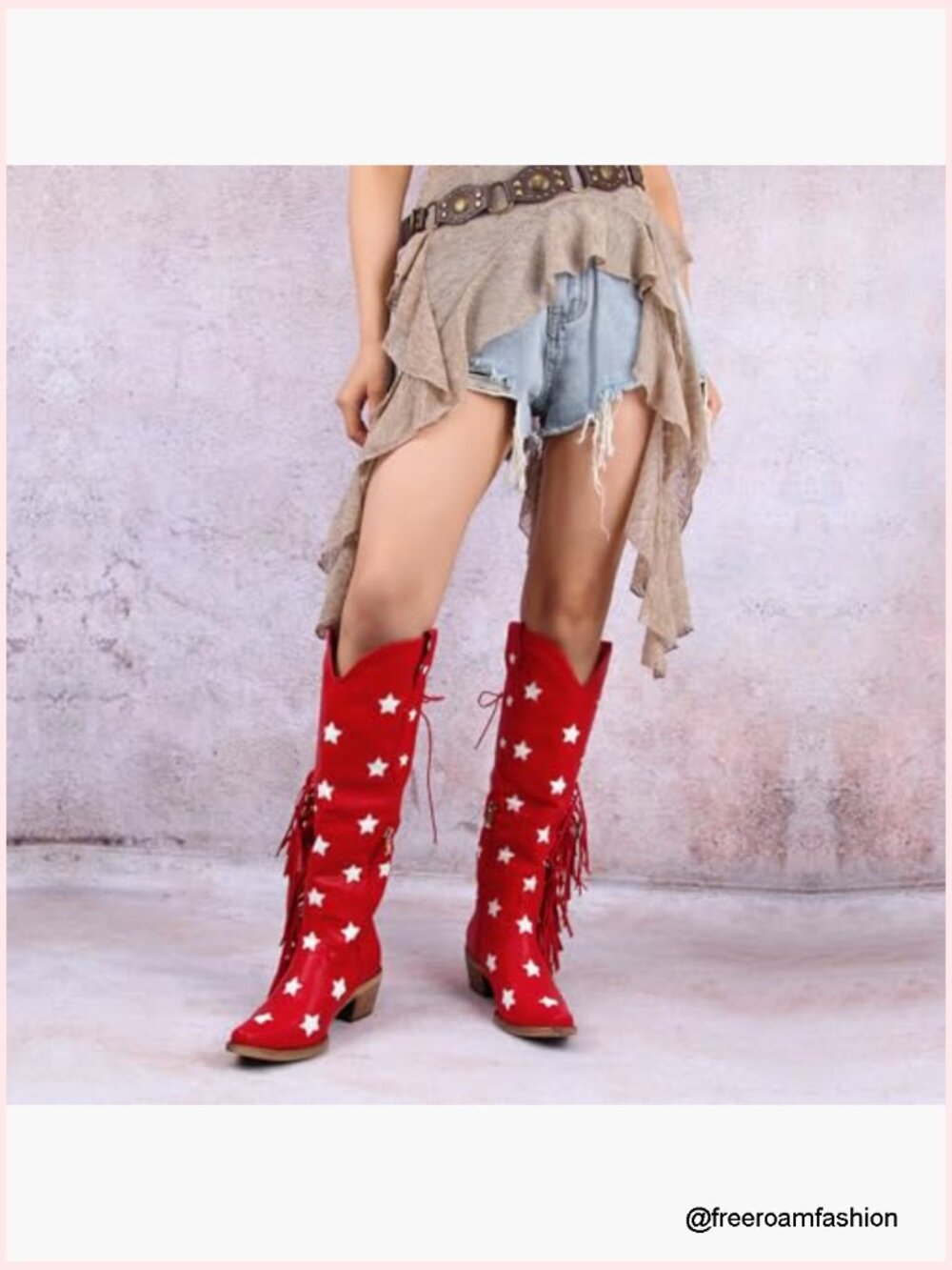 Western Fringe Cowboy Boots Over Knee Wide Calf Cowgirl - Picture 2 of 7